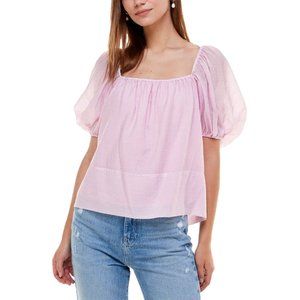 Pink Puff Sleeve Blouse, Small 🌸